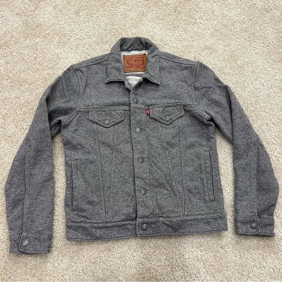 Levi's French Terry Cotton (Soft) Gray Snap Stretch  Trucker Jacket, Women's Sm - Picture 3 of 13